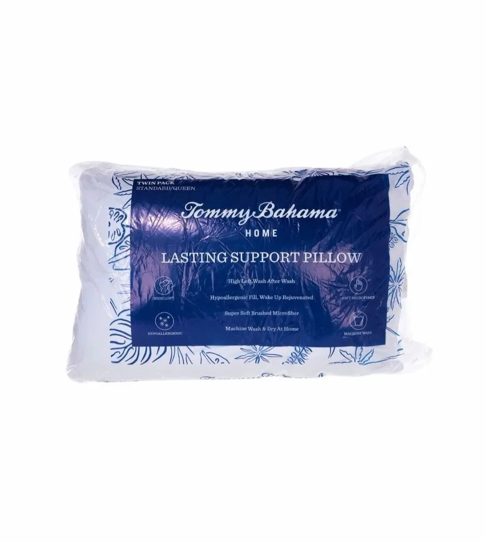 Tommy Bahama Home Lasting Support Pillows 2-PK Standard Queen High Loft NEW